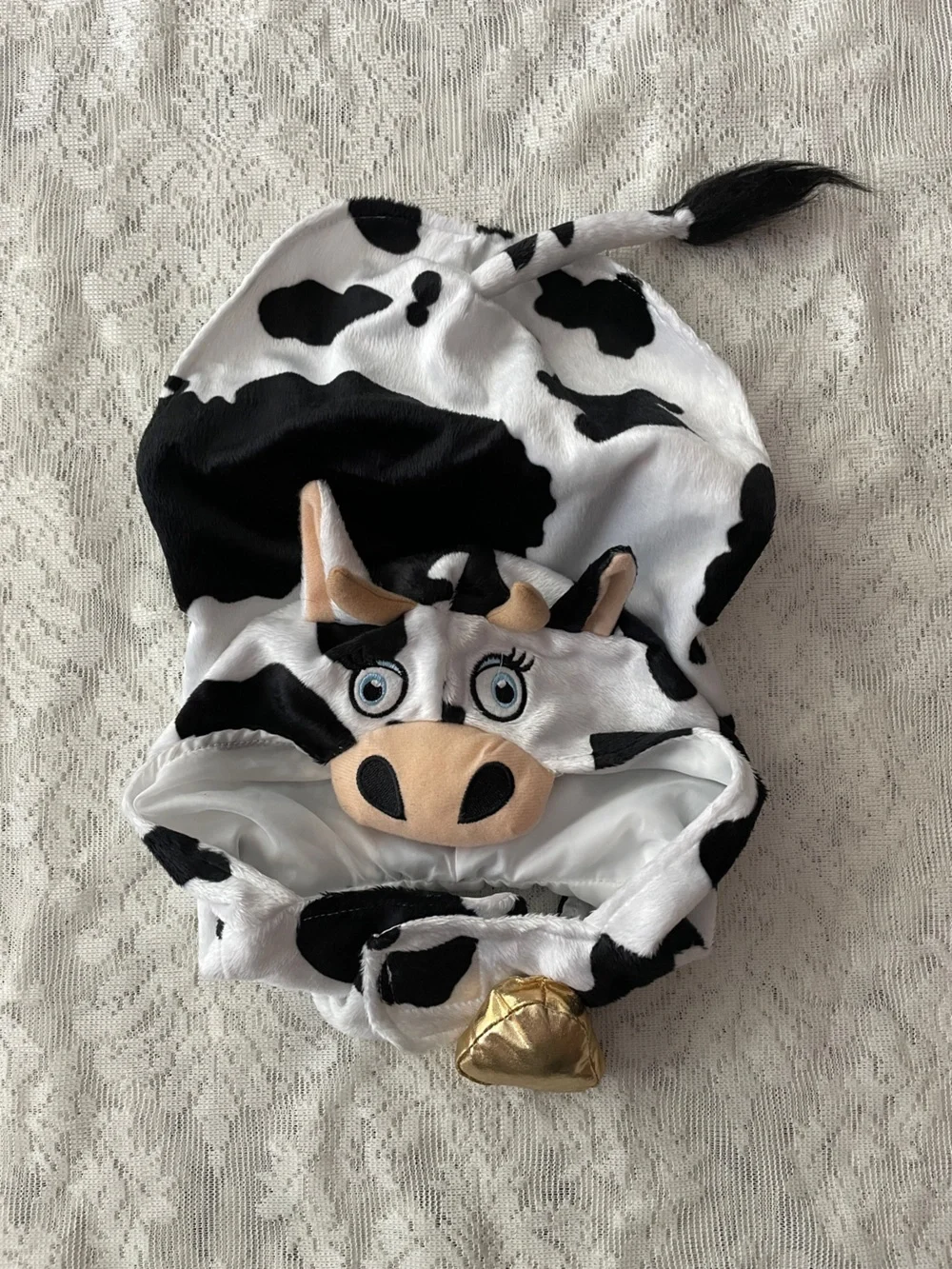 Cow Costume for Cat or Small Dog with Hood and Straps - Black & White